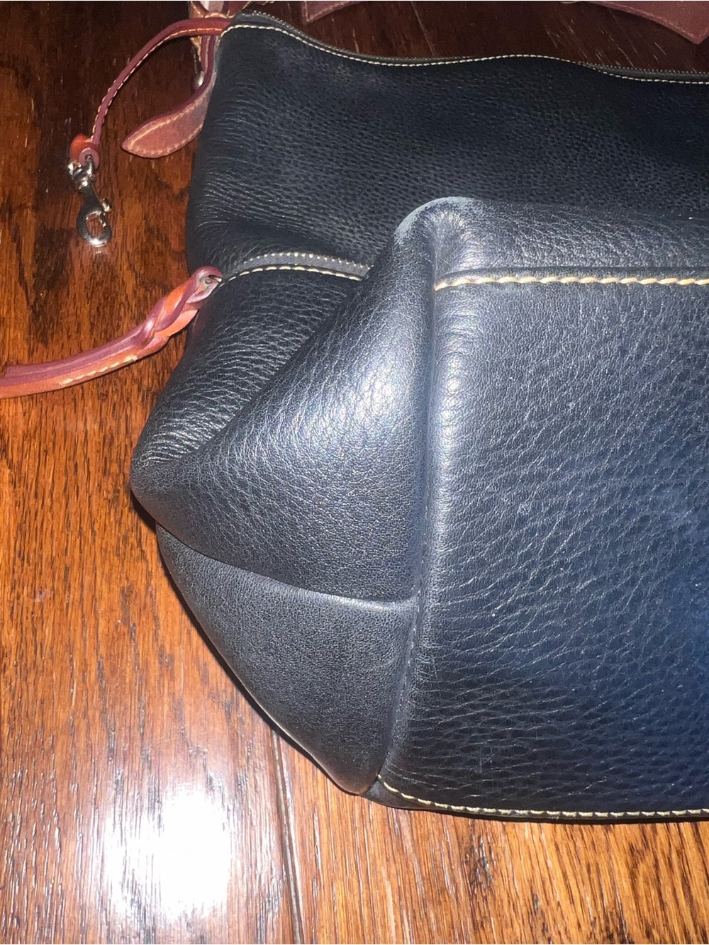 Dooney & Bourke Black large Dillen Leather Hobo Bag with Brown Strap - Picture 7 of 10
